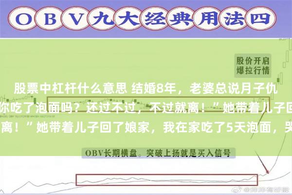 股票中杠杆什么意思 结婚8年,老婆总说月子仇,我吼她:“不就是给你吃了泡面吗?还过不过,不过就离!”她带着儿子回了娘家,我在家吃了5天泡面,哭了5天
